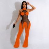 Plus Size Fashion Sexy Mesh Splice Halter Jumpsuits MEI-9298