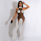 Plus Size Fashion Sexy Mesh Splice Halter Jumpsuits MEI-9298