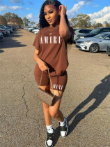 Printed Short Sleeve Shorts Two Piece Set GDNY-1014