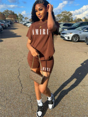 Printed Short Sleeve Shorts Two Piece Set GDNY-1014