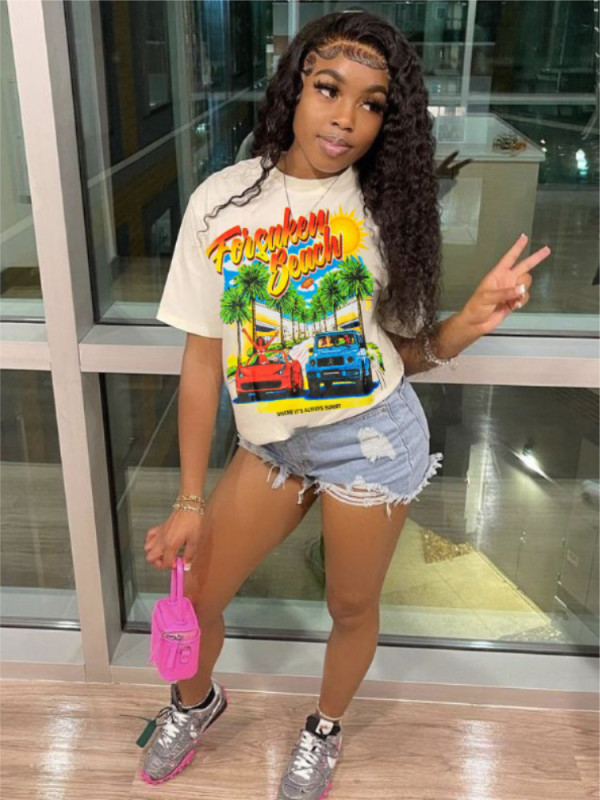 Printed Casual Short Sleeve T-shirt GDNY-1013