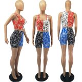 Fashion Print Vest Shorts Two Piece Set FOSF-8342