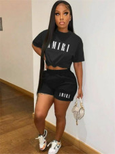 Printed Short Sleeve Shorts Two Piece Set GDNY-1014