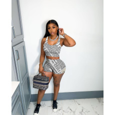 Fashion Print Vest Shorts Two Piece Set FOSF-8342