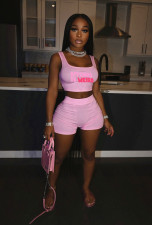 Letter Print Tank Top And Shorts Two Piece Set CXLF-8109