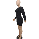 Solid Casual Long Sleeve Shorts Suit BN-9409