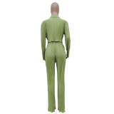 Solid Color Shirt And Pants Two Piece Set BN-9408
