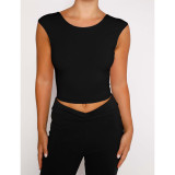 Fashion Sexy Slim Solid Color Tie Up Tops ASL-6653