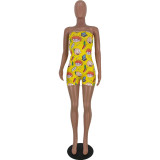 Fashion Cartoon Print Wrap Chest Rompers AWN-5088