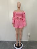 Solid Fashion Long Sleeve Shorts Two Piece Set BN-9404