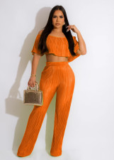 Solid Off Shoulder Top Pants Two Piece Set BS-1335