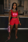 Letter Print Tank Top And Shorts Two Piece Set CXLF-8109
