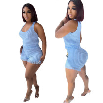 Solid Color Tassel Vest Shorts Two Piece Set BN-9406