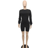 Solid Casual Long Sleeve Shorts Suit BN-9409