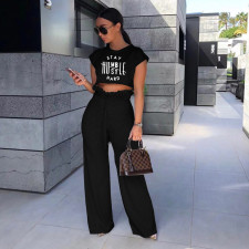Letter Print Crop Top Pants Two Piece Set CXLF-8108