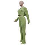 Solid Color Shirt And Pants Two Piece Set BN-9408