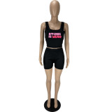 Letter Print Tank Top And Shorts Two Piece Set CXLF-8109