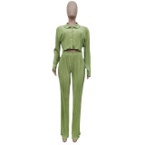 Solid Color Shirt And Pants Two Piece Set BN-9408