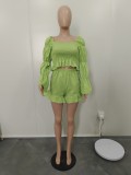 Solid Fashion Long Sleeve Shorts Two Piece Set BN-9404