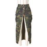 Fashion Camouflage Pocket Split Skirt ZSD-0574