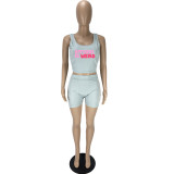 Letter Print Tank Top And Shorts Two Piece Set CXLF-8109