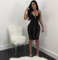 Sexy Slim Sling Bandage Leather Midi Dress LSL-6103