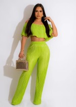 Solid Off Shoulder Top Pants Two Piece Set BS-1335