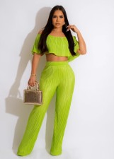 Solid Off Shoulder Top Pants Two Piece Set BS-1335
