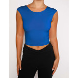 Fashion Sexy Slim Solid Color Tie Up Tops ASL-6653