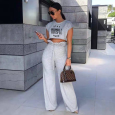 Letter Print Crop Top Pants Two Piece Set CXLF-8108