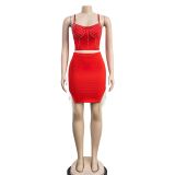 Fashion Hot Diamond Sling Top And Skirt Two Piece Set BY-6233