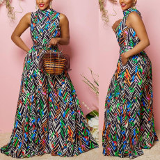 Plus Size Fashion Print Sleeveless Wide Leg Jumpsuit NY-10409