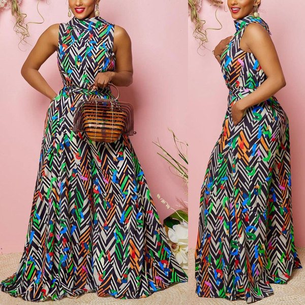 Plus Size Fashion Print Sleeveless Wide Leg Jumpsuit NY-10409