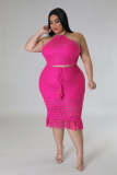 Plus Size Knitted Top And Skirt Two Piece Set OSM-5313