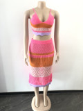 Color Black Sling Top And Skirt Two Piece Set OSM-4384
