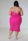 Plus Size Knitted Top And Skirt Two Piece Set OSM-5313