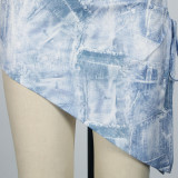 Tube Top Print Split Irregular Mini Dress XHSY-19547
