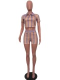 Printed Sexy Backless Short Sleeve Shorts Two Piece Set ORY-5238