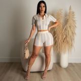 Printed Sexy Backless Short Sleeve Shorts Two Piece Set ORY-5238