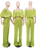 Solid Color Off-shoulder Top Pants Two Piece Set WSM-5339