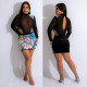 Sexy Mesh Patchwork Print See-through Hollow Mini Dress XHSY-19548