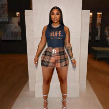 Fashion Casual Printed Vest Shorts Two Piece Set SHD-6046
