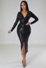 Solid Long Sleeve Slim Fit Midi Dress XHXF-342