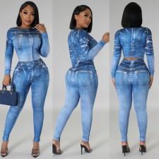 Print Slim Long Sleeve And Pants Two Piece Set GYSF-7151