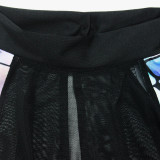 Sexy Mesh Patchwork Print See-through Hollow Mini Dress XHSY-19548
