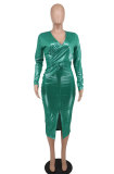 Solid Long Sleeve Slim Fit Midi Dress XHXF-342