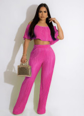 Solid Color Off-shoulder Top Pants Two Piece Set WSM-5339