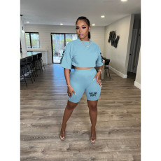 Casual Letter Print Short Sleeve Shorts 2 Piece Set DDF-88196