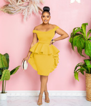 Solid Color Fungus Edge Dress ZDF-31276