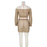Solid Hollow Beach Skirt Suit ZSD-0253